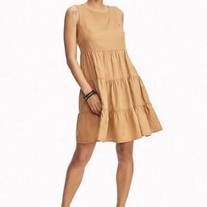 NWT Tommy Hilfiger Sleeveless Tiered Cotton Midi Dress in Tan Size 6